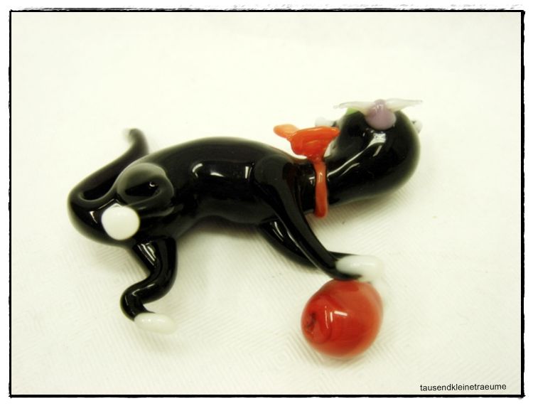   LAUSCHA Glas Katze mit Ball Glasfigur ca. 20er Jahre D227  